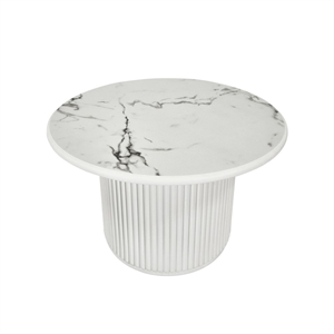 Easy sofabord - White marmor look - Træsokkel - Mål: Ø80 x H42 cm. - Stærk pris